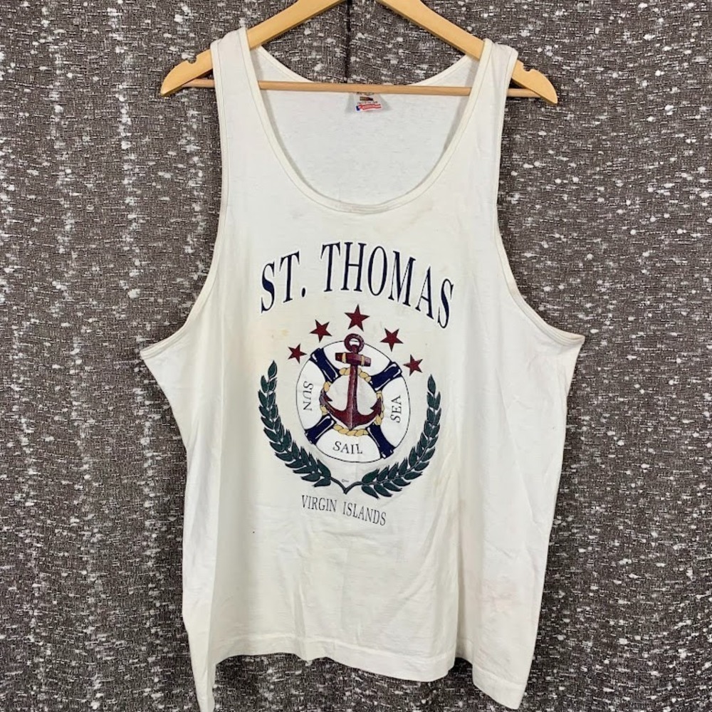 FoTL St. Thomas US Virgin Islands Tank Top White Map Graphic Sleeveless XL USA